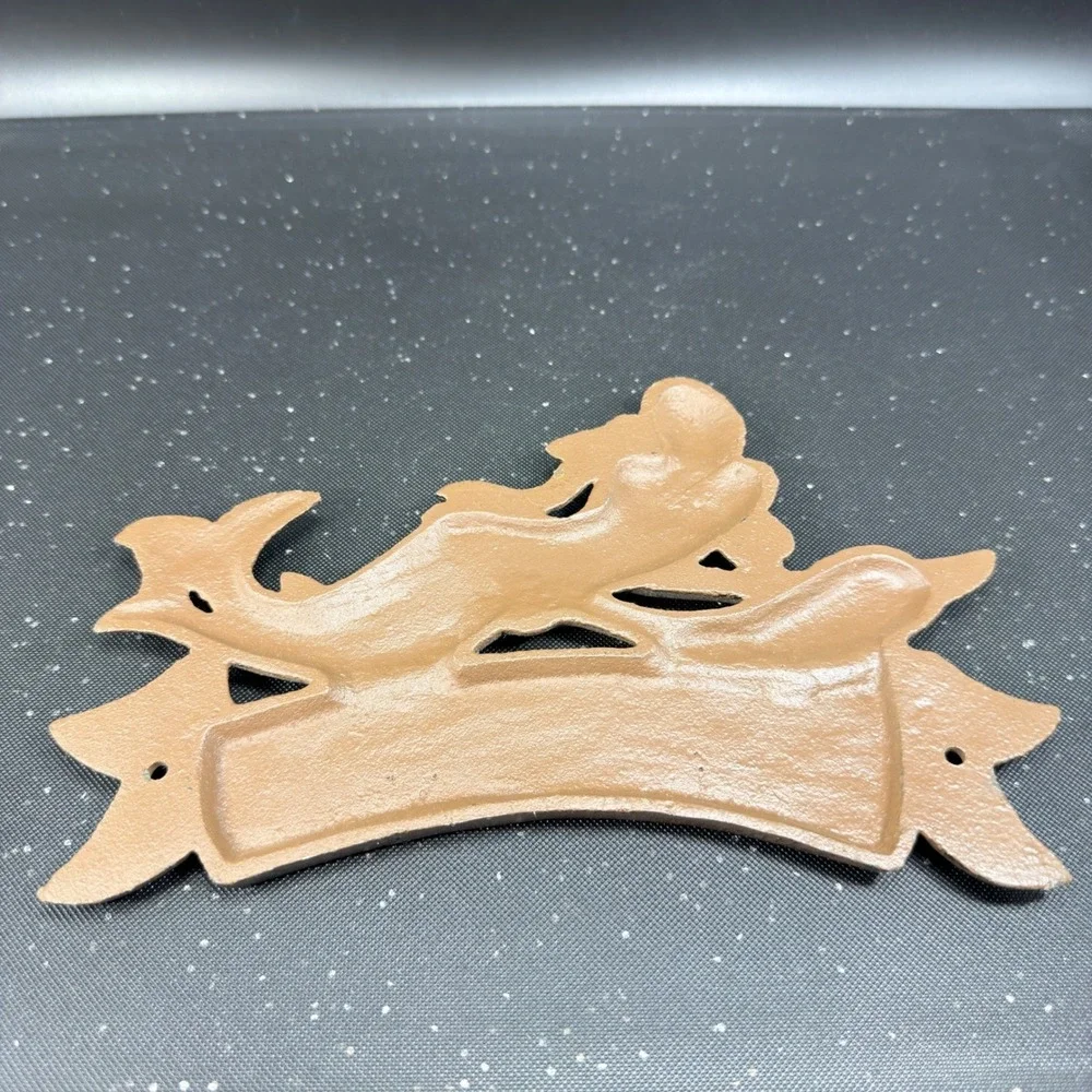 Cast Iron Mermaid Welcome Sign Brown Nautical Dolphin Wall Plaque Coastal Decor